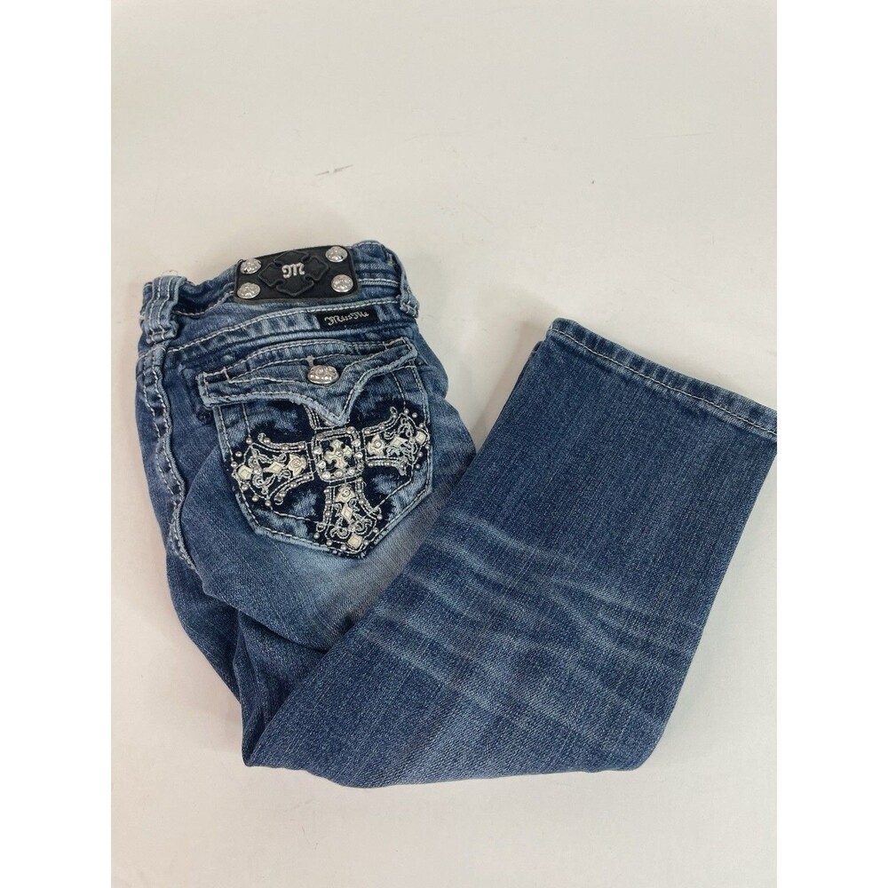 Miss Me Girls Capris Size 10, Blue Denim, JK5046P10, Designer, Studded